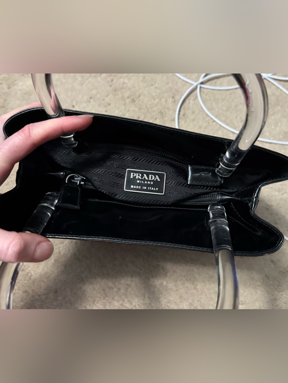 Prada AUTHENTIC Vintage Black Patent Leather Clear Lucite Shopper Tote Bag 90s - Picture 13 of 16